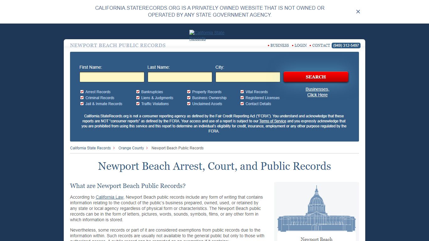 Newport Beach Arrest, Court, and Public Records