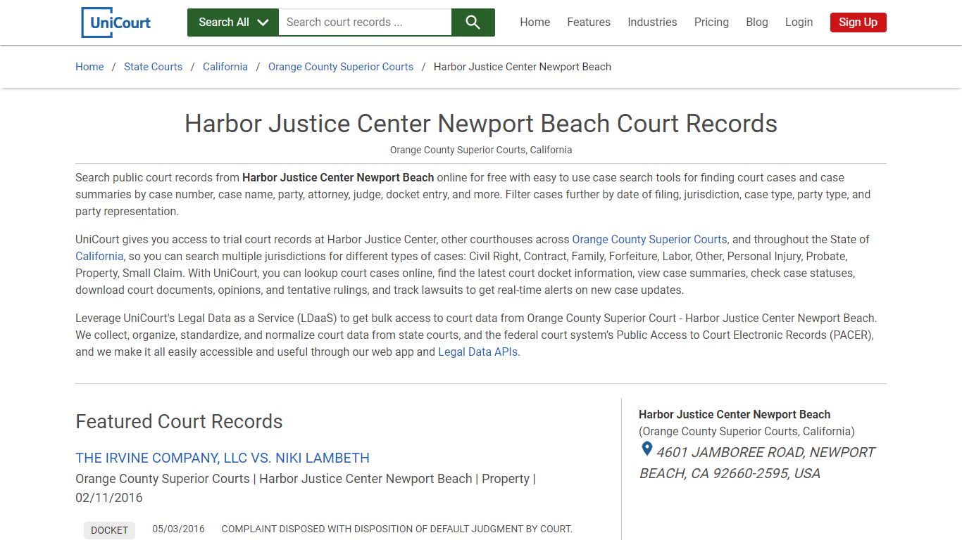 Harbor Justice Center Newport Beach Court Records